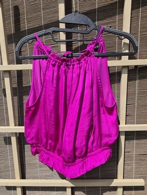 NEW Express Magenta Satin Ruched Spaghetti-Strap Cami Small